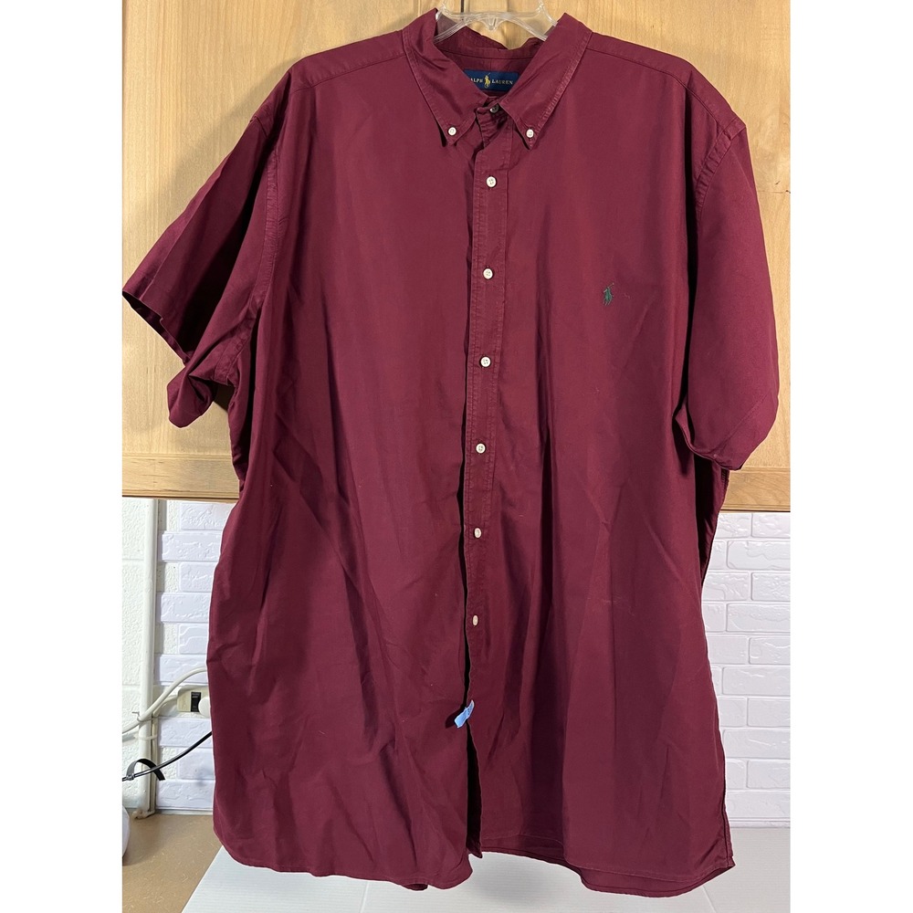 Ralph Lauren Button Down Shirt Mens 3XLT Burgundy Short Sleeve Cotton Pony Logo